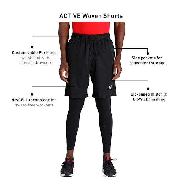 Active Woven 9" Regular Fit Men's Shorts, Puma Black, extralarge-IND